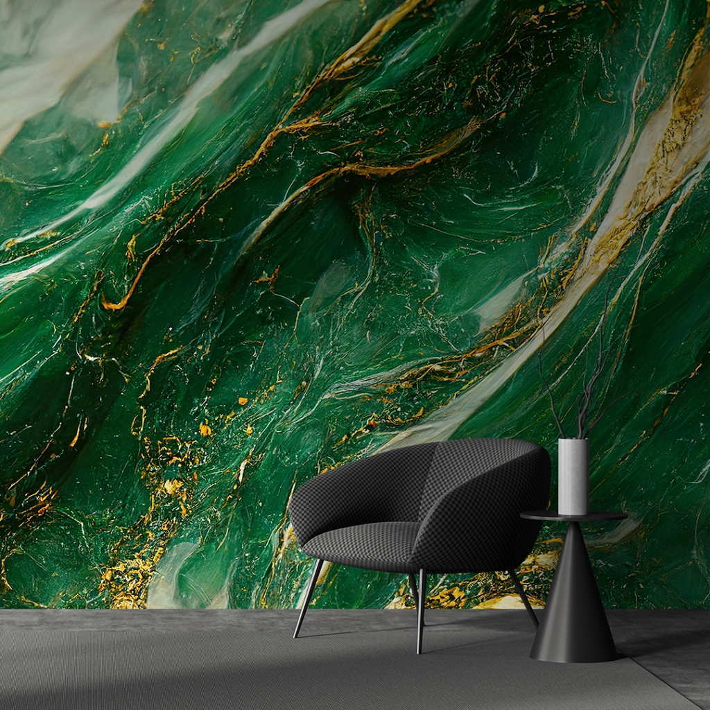 Papel De Parede Para Sala Papel de Parede Marmorizado Verde Escuro Dourado Adesivo Lavável 3D