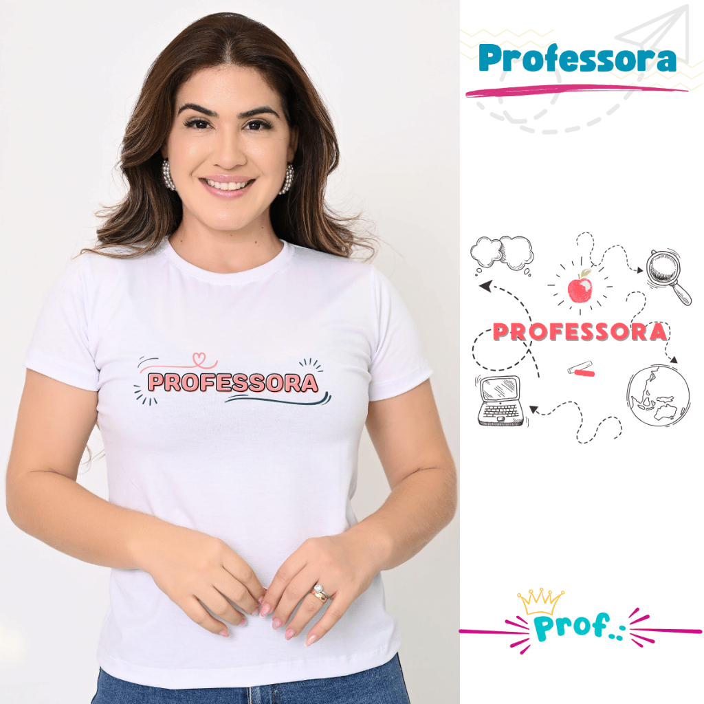 Camiseta Profissão Professora Blusa Pedagoga Estampada Area da Educação Escolar Branca T-Shirt Poliéster em Oferta na Shopee