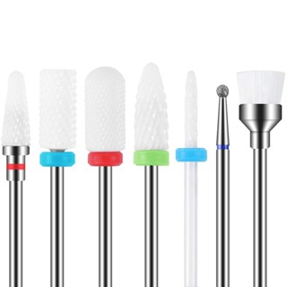 7 Pçs Brocas Para Unhas Gel Cerâmica Kit Profissional Para Lixar Unhas Acabamento Remoção Polimento de Unhas Tungstênio Manicure Pedicure Nail Drill Acces