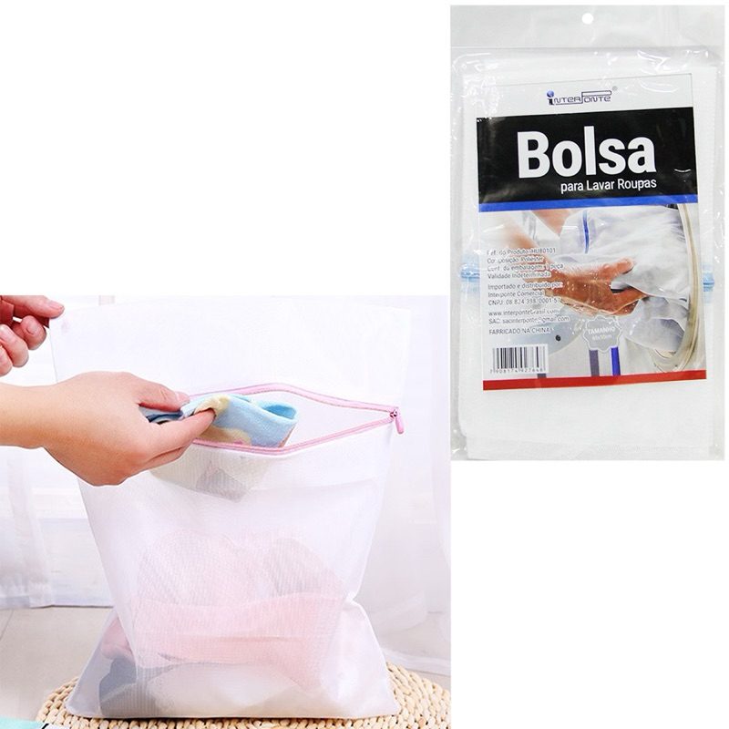 Saco para Lavar Roupa Íntima Bolsa com Zíper para Máquina de Lavar/Secar 50X40CM