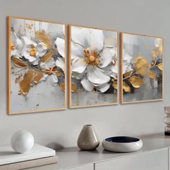 Kit Quadro Decorativo Para Sala Com Moldura 40x60 Floral Abstrato Moderno Grande