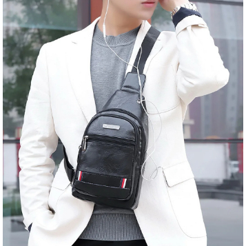 Bolsa Masculina De Couro Sintético Mochila Transversal de Ombro Bernardo