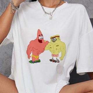 Camiseta Academia Bob Esponja E Patrick Marombas Camisa Academia Feminina Blusa de Treino