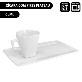 Xícara Cafézinho 65ml com Pires Branco Plateau Porcelana Oxford