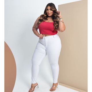 Calça Jeans Skinny Branca Plus Size Modeladora