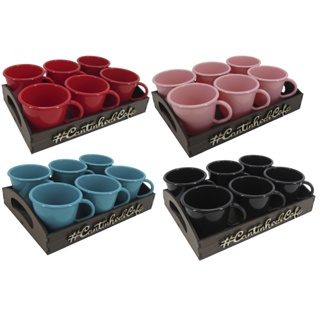 Kit Bandeja C/ 6 Xícaras Escolha a Cor Cantinho do Café, Chá em Oferta na Shopee