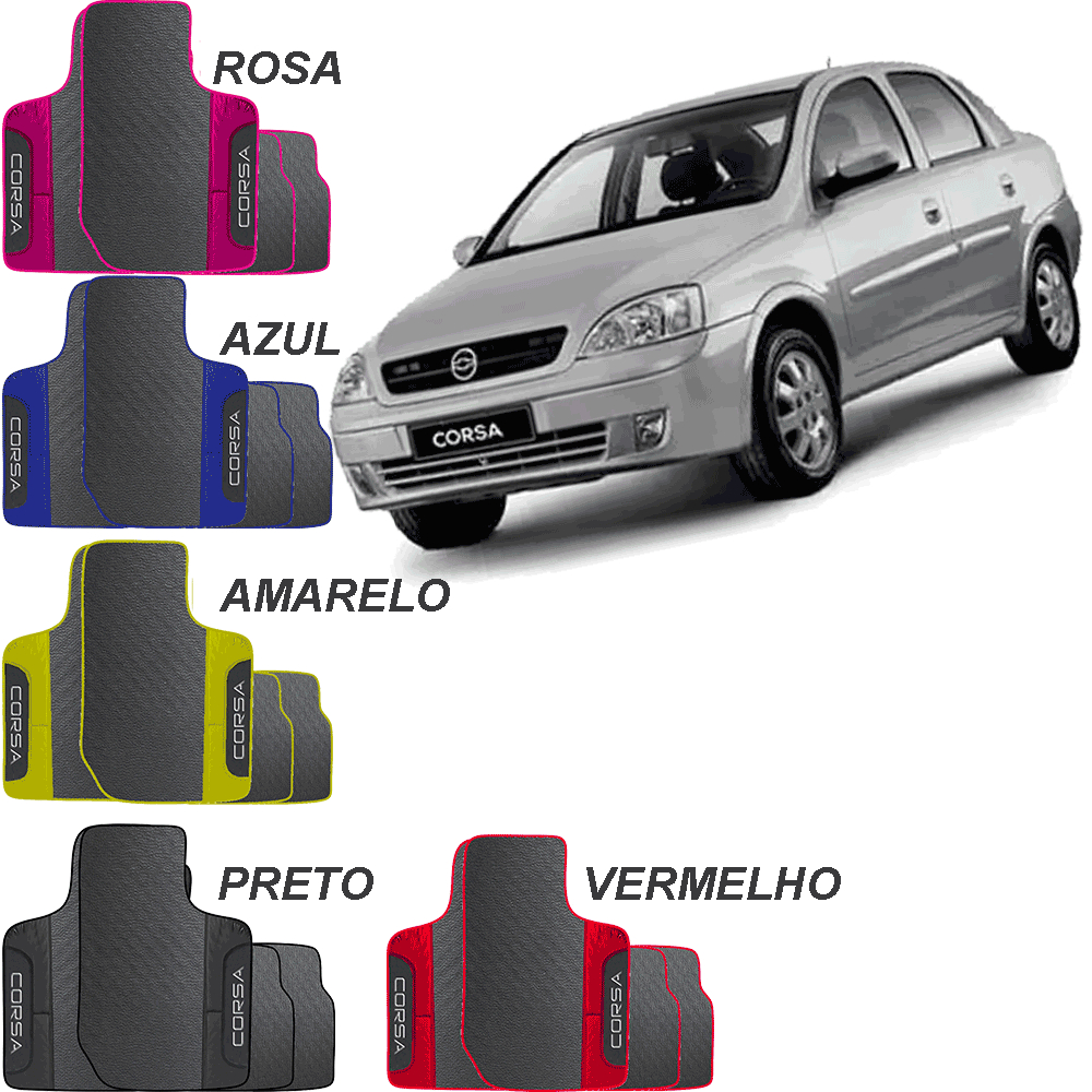 LINDO JOGO TAPETE 4 PEÇAS VERMELHO ROSA PRETO AZUL AMARELO  CORSA SEDAN 2003 2009   EMBORRACHADO
