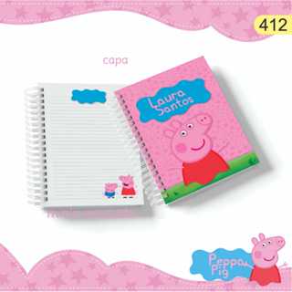 Caderno Infantil Pautado A5 15x21 Personalizado com Nome Tema Peppa