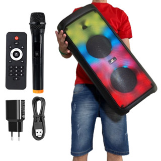 Caixa de Som Grande Portátil BOOMBOX Torre Controle LED RGB Microfone Sem Fio Karaoke Amplificado TWS