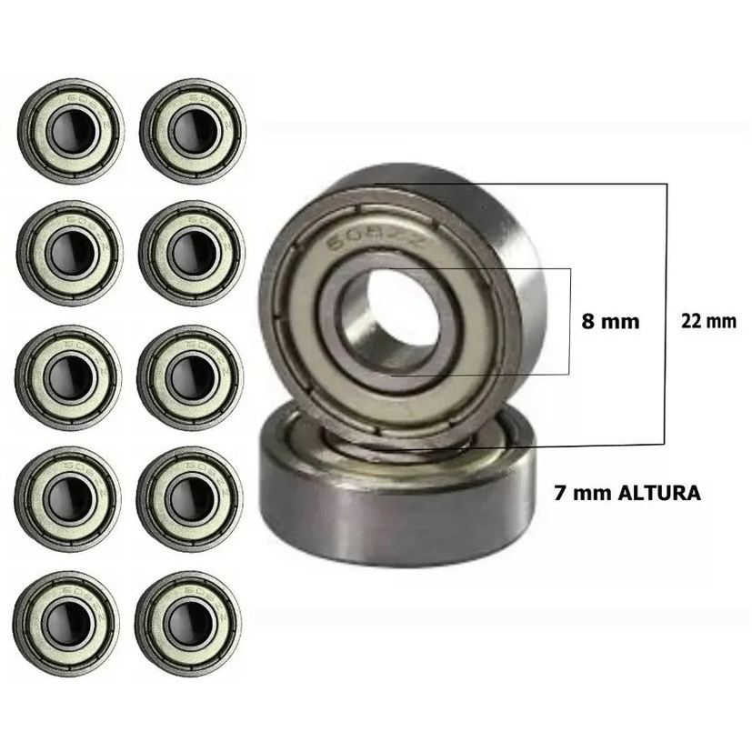 10 Rolamentos 608zz Lisos Sem Estria 8x22x7 Kit 10 Rolamento Skate Patins Skateshop