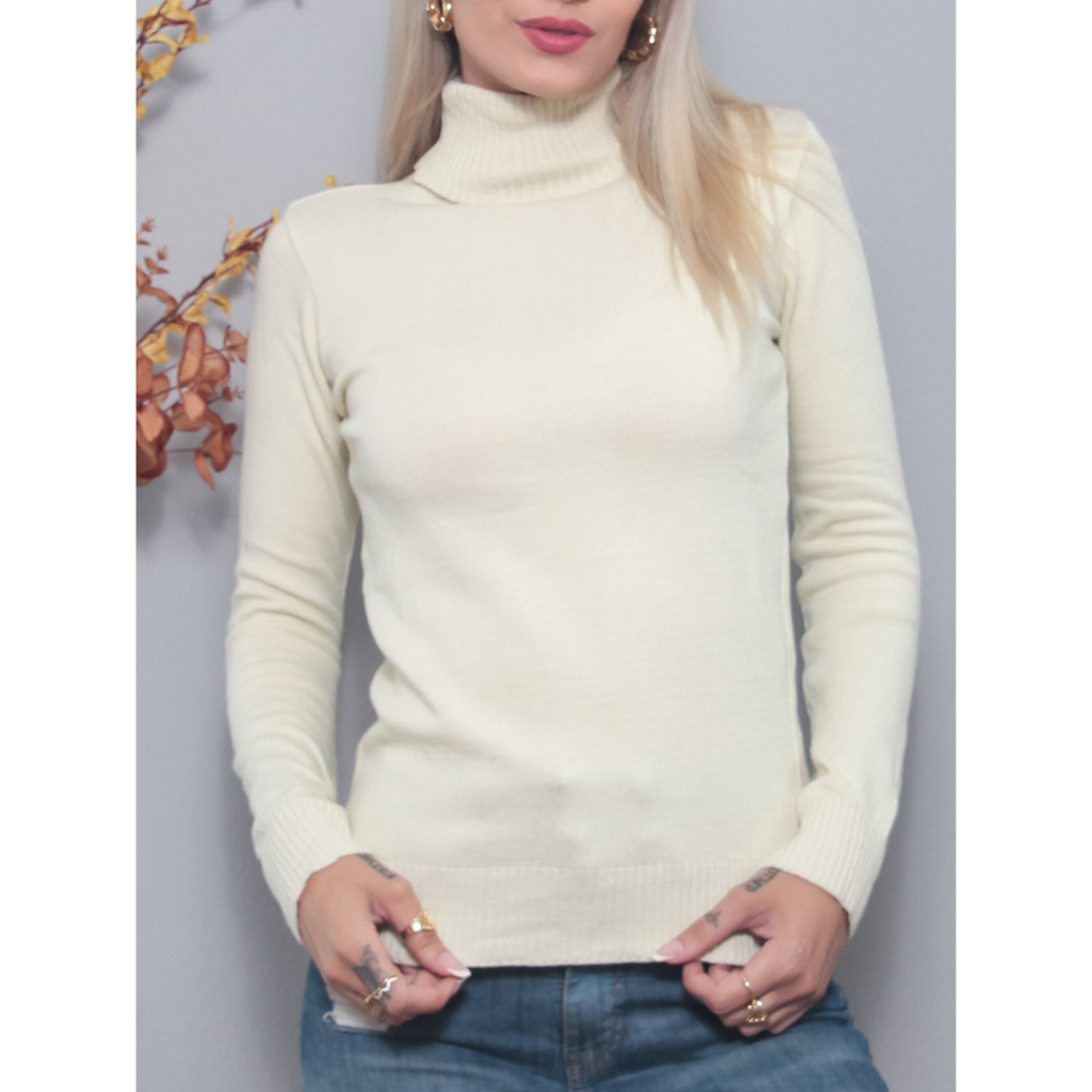 Maria W Modas Blusa Gola Alta Femininas Básica Tricô Cacharréu Cacharrel Suéter Gola Alta ...