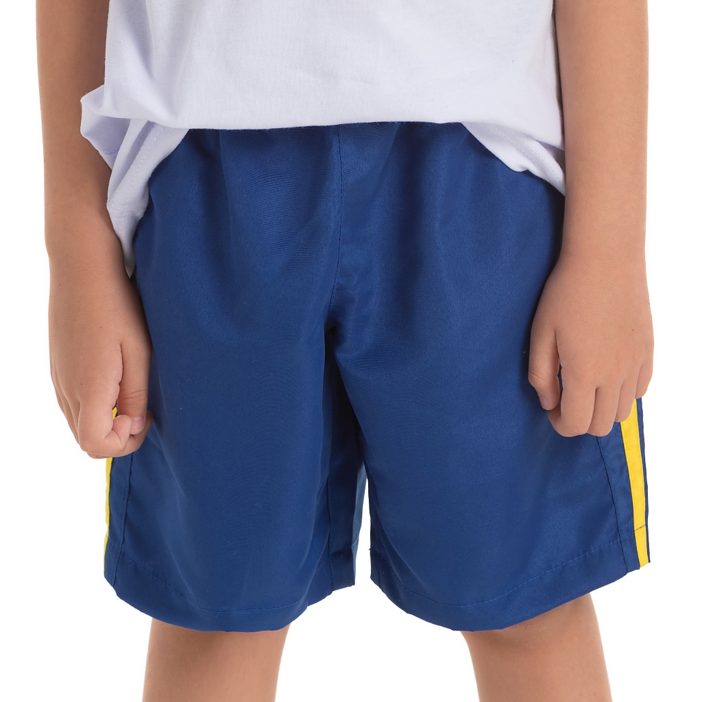 Bermuda Tactel Infantil Uniforme Azul Royal Detalhe Lateral