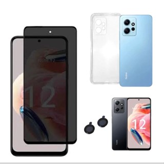 Kit 3X1 Xiaomi Redmi Note 12 4G - Película Frontal Privacidade Vidro 3D + Capa Transparente Anti-Impacto TPU + Pelicula de Camera Traseria Ceramica 9D ANti Spy Privativa