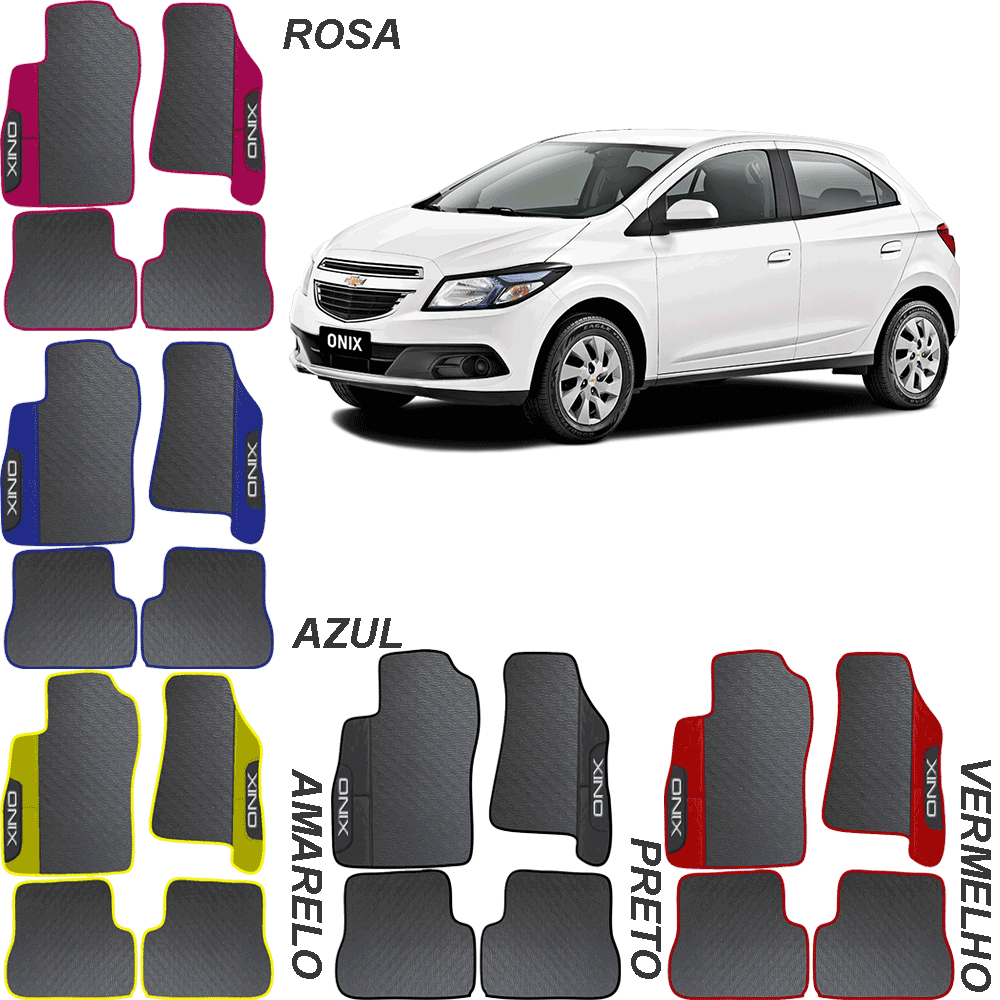 LINDO JOGO TAPETE 4 PEÇAS CARRO AMARELO AZUL PRETO VERMELHO VERMELHO  ONIX 2017 A 2022  EMBORRACHADO