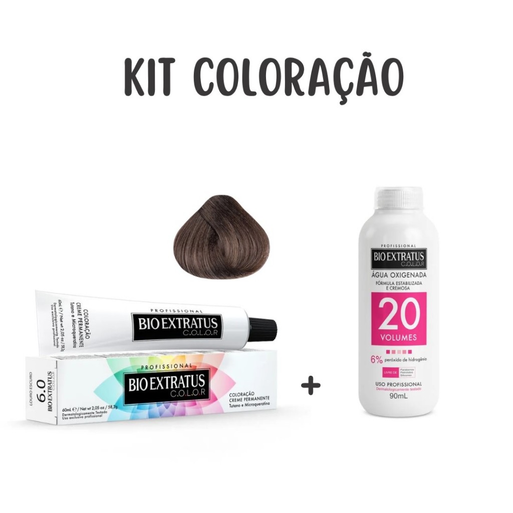 Kit Tinta/Coloração Profissional Bio Extratus (Coloração 6.0 - Louro Escuro 60mL + OX 20V 90ml)