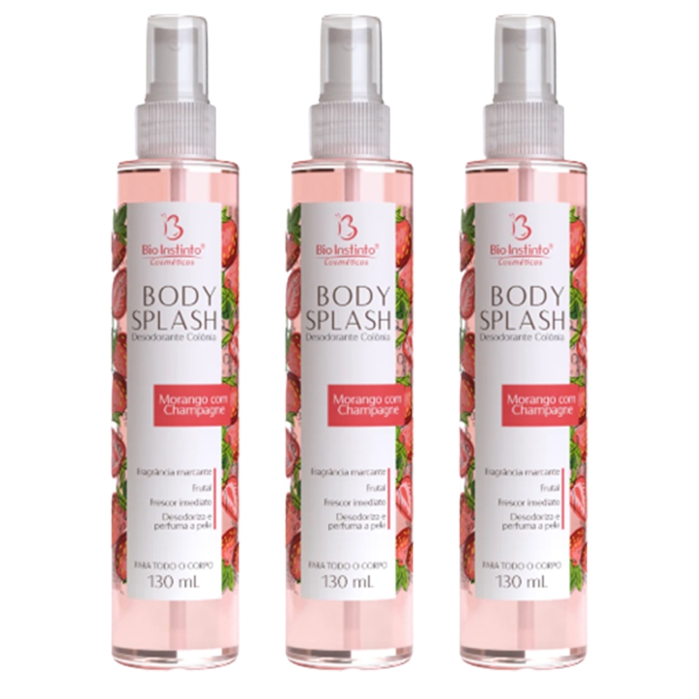 3 Desodorante Colônia Body Splash Morango Com Champagne 130ml