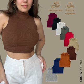 Blusa Feminina Cropped Canelado Gola Alta Blogueira