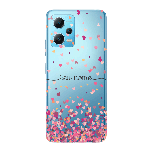 Capinha para Xiaomi RedMi Note 12 Pro 5G Note 12 Pro Plus 5G Anti Impacto PersonalizadaChuva de corações rosa com nome