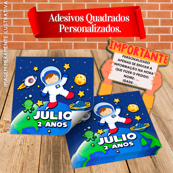 Rótulos Adesivos Quadrados Personalizados Astronauta
