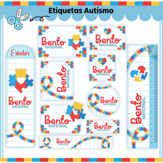 KIT DE ETIQUETAS ESCOLARES / TAG/CHAVEIRO DE IDENTIFICAÇÃO PARA MOCHILAS, ESTOJOS E LANCHEIRAS / KIT DE RÉGUA 15CM + MARCA PÁGINA TODOS PERSONALIZADOS COM NOME E SERIE/ANO ESCOLAR DO ALUNO - TEMA AUTISMO