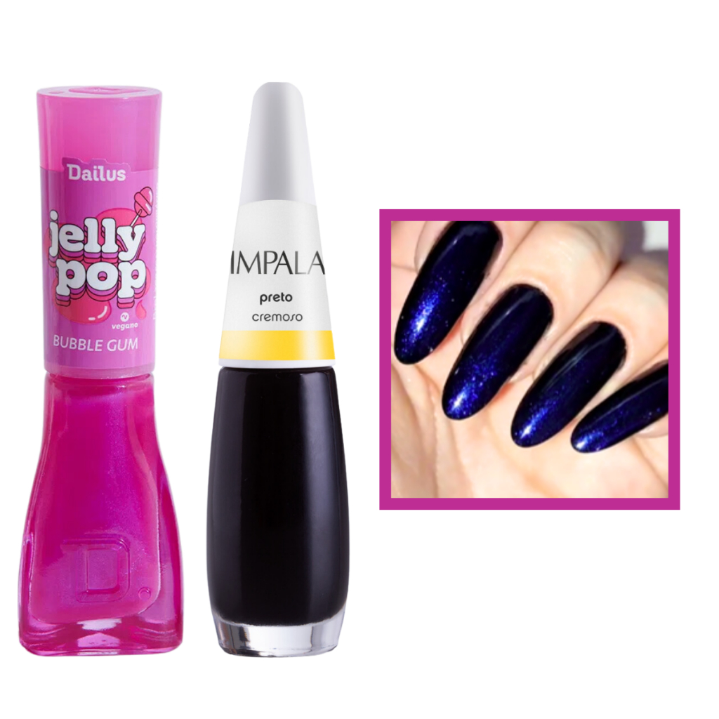 Kit Esmaltes Dailus Jelly Pop Bubble Gum Preto Impala Misturinha