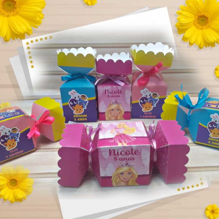 TODOS OS TEMAS - Caixa Bala, Pirâmide, Caixa meia Bala Lembrancinha Personalizada Festa Infantil