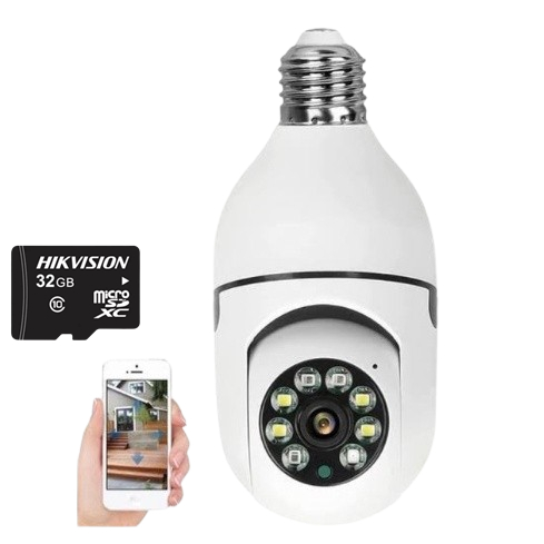 Camera segurança wifi ip sem fio 360 encaixe lampada aplicativo yoosee visão noturna segurança +cartao sd 32
