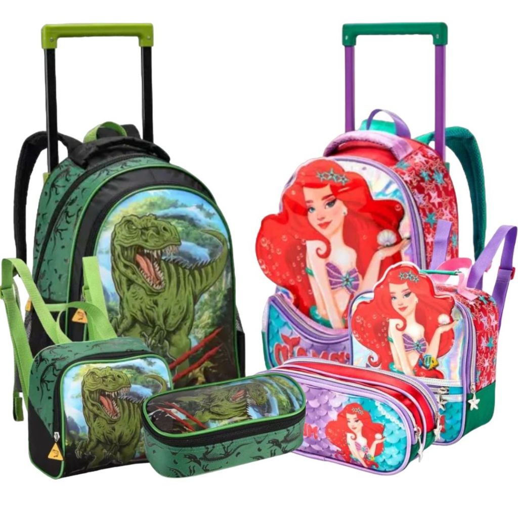 Kit Mochila Escolar Infantil 2 em 1 Carrinho Removível Menino Menina Resistente Volta As A...