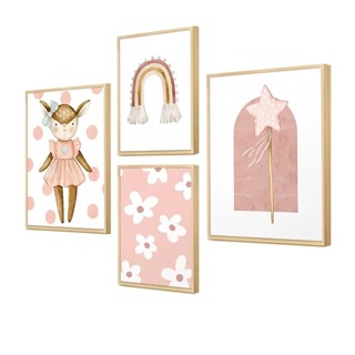 Kit 4 Quadros Decorativos Boho Infantil Rosa Menina em Oferta na Shopee