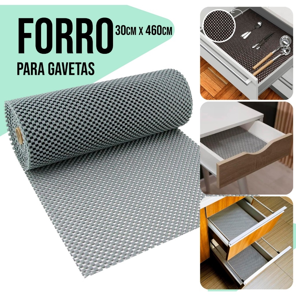 Forro para Gavetas Armário Cozinha Organizacao Antiderrapante Rolo 30cmx460cm