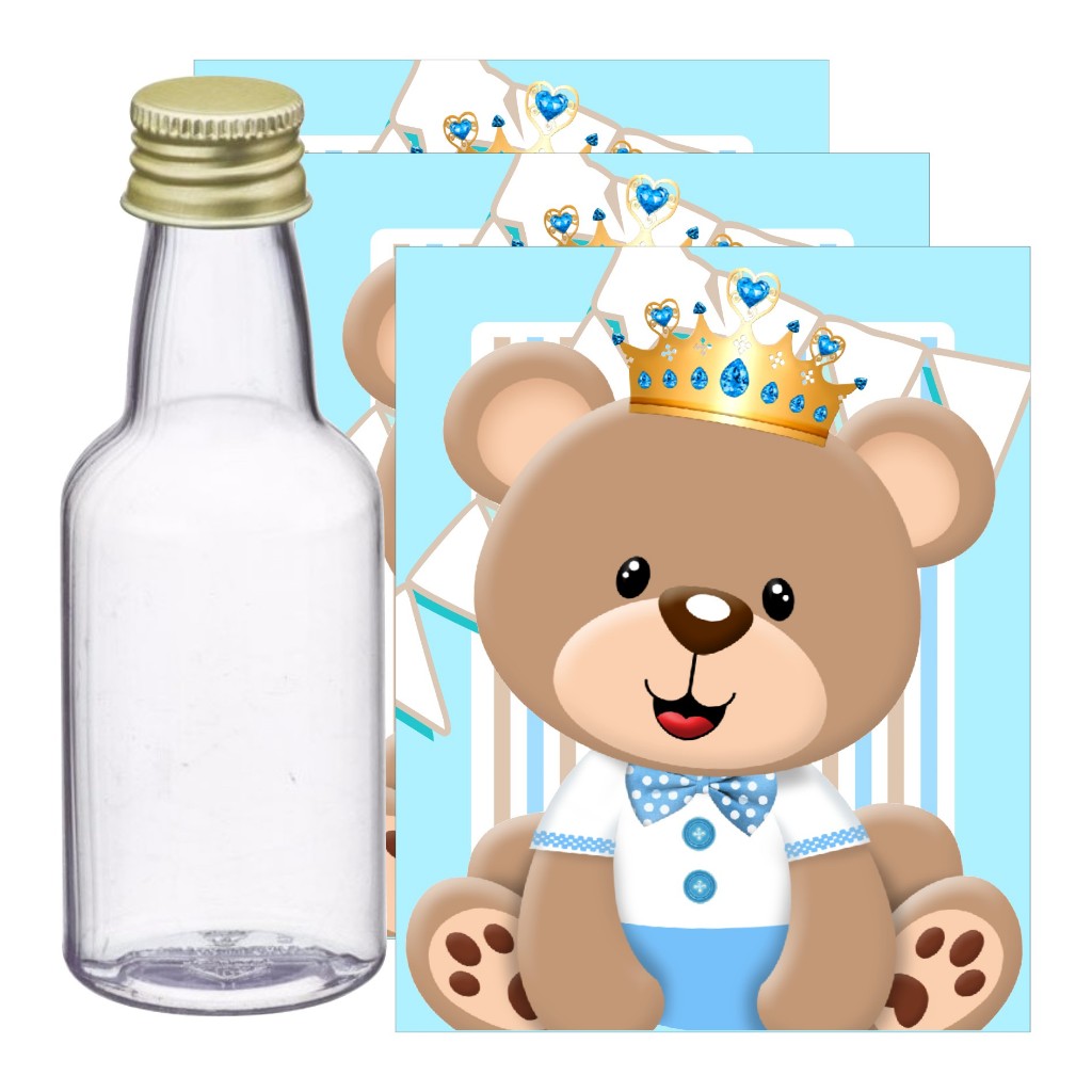 Adesivos para Garrafinha 50ml Ursinho Príncipe - Pronto para ser aplicado, Decoração de Festa para Mesversário e Chá de Fralda.