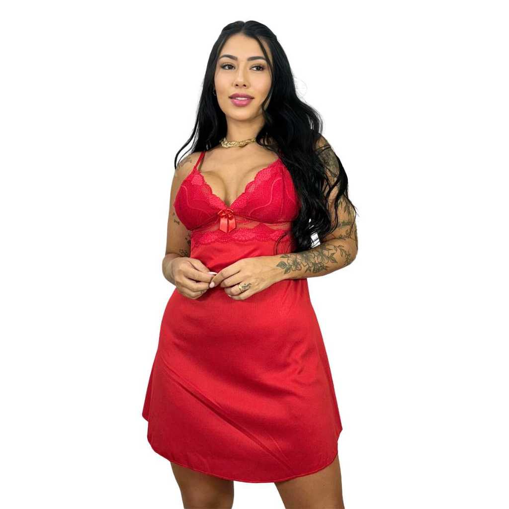 Camisola Feminina sem Bojo Renda Linha Noite Lingerie Romantic Moda Alça Laço em Oferta na Shopee