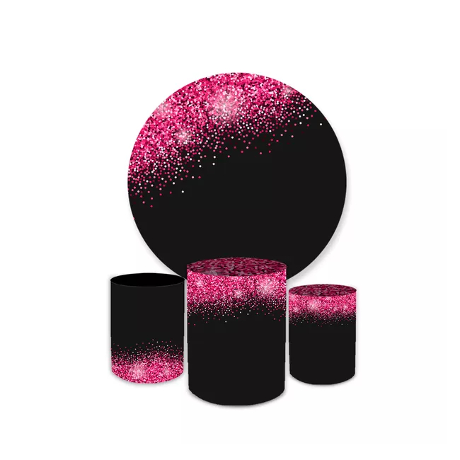 Trio Capa Cilindros Veste Fácil + Capa Painel Redondo Glitter Rosa Com Preto