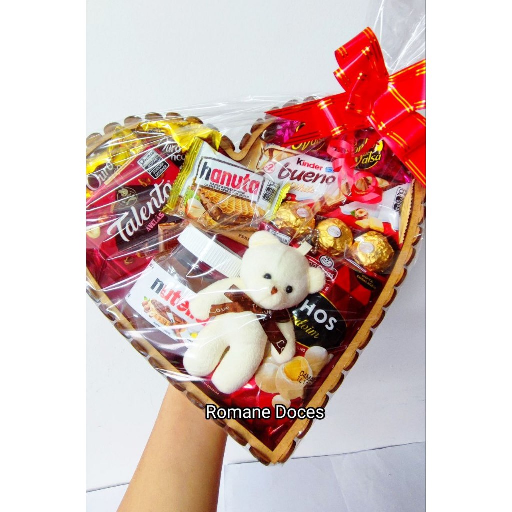 Cesta Coração Comemorativa com Guloseimas, Ursinho, Nutella, Ferrero Rocher para todas as ocasiões #Natal em Oferta na Shopee