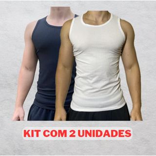 Kit com 2 regatas caneladas masculinas academia treino
