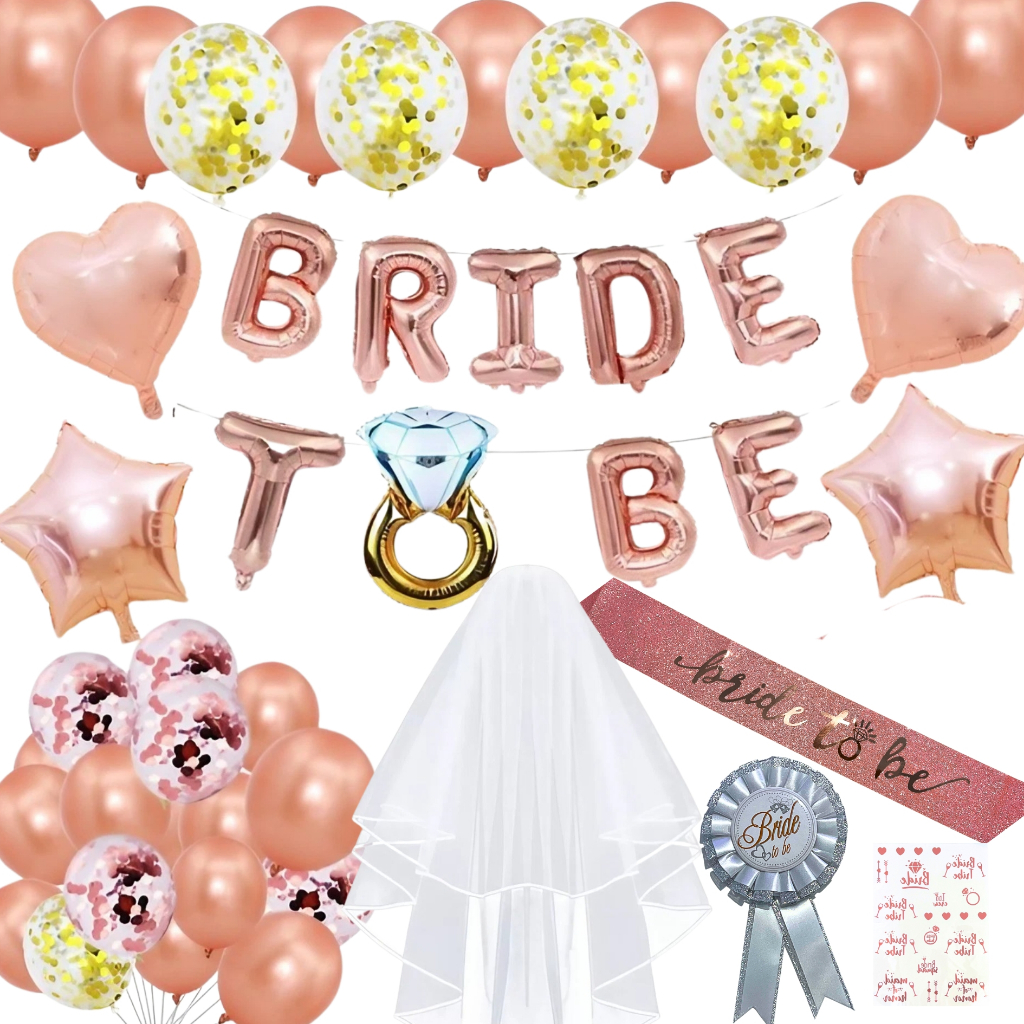 Balões Festa Despedida De Solteira Noiva Bride Kit Decoração Completa Faixa + Véu + Broche + Bexigas