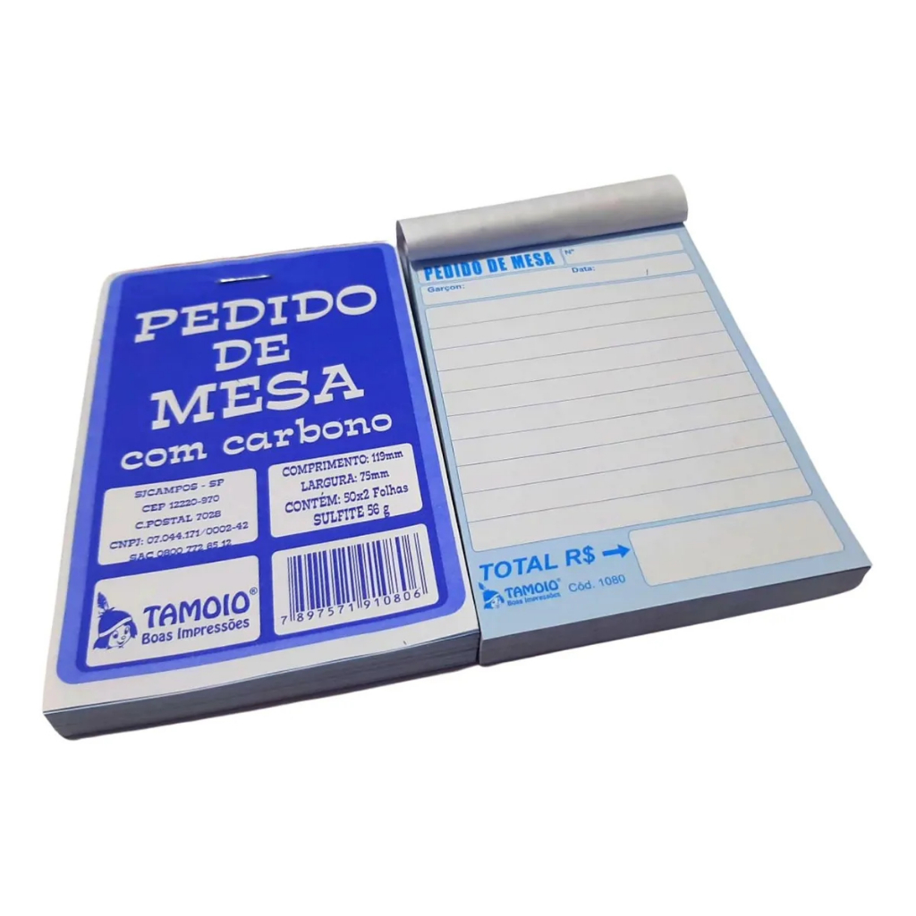 20 Blocos Pedido de Mesa COM Carbono 1 via em AZUL e a 2 via em VERMELHO agilidade para o garçom e a cozinha