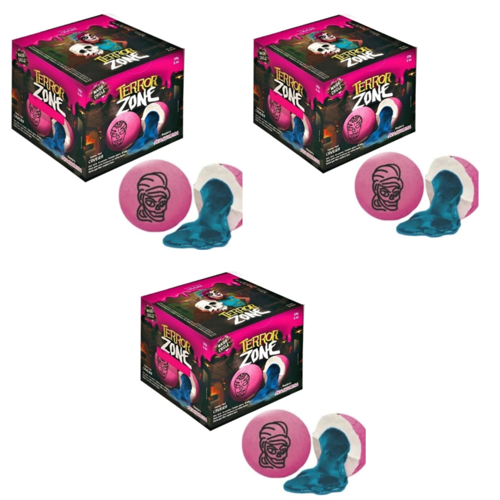 Kit 3 Cx Chiclete Terror Zone Caveira Framboesa | Halloween | 320g | Sukest
