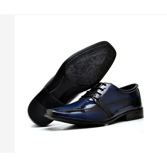 Sapato Social Masculino em Verniz Azul  Estilo Moderno e Elegante