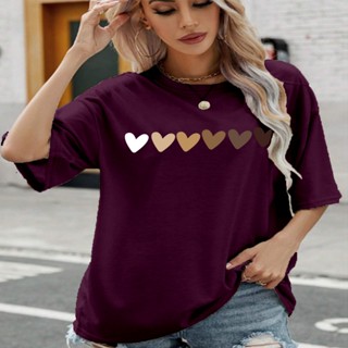 Camiseta Oversized Feminina Larga Swag Tecido Confortável Manga Curta Verão Estampada Corações Amor Gola Redonda Blusa Estreetwear Unissex Estilo Skatista