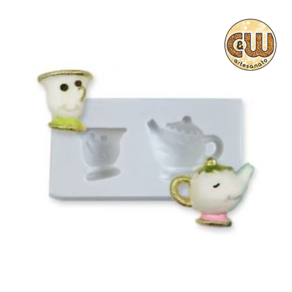 Molde Silicone Xicara e Bule / A Bela e a Fera - Decoração, Confeitaria e Artesanato – Biscuit - Festa