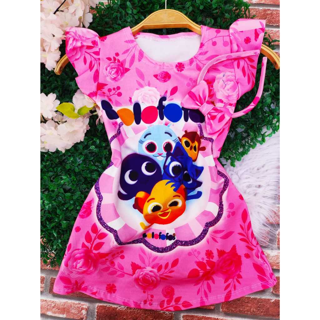 Vestido Menina Infantil Luna Temático Bolofofo Rosa +Tiara