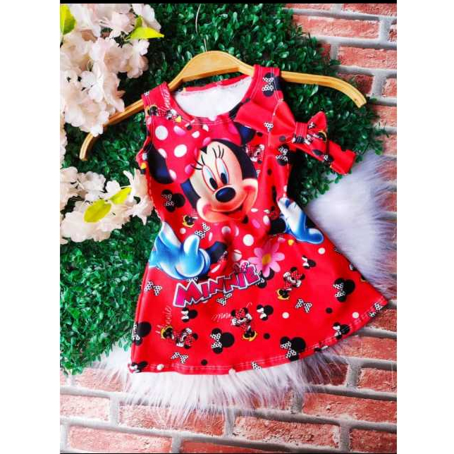 Vestido Menina Infantil My Baby Minnie Vermelho  +Laço de Cabelo