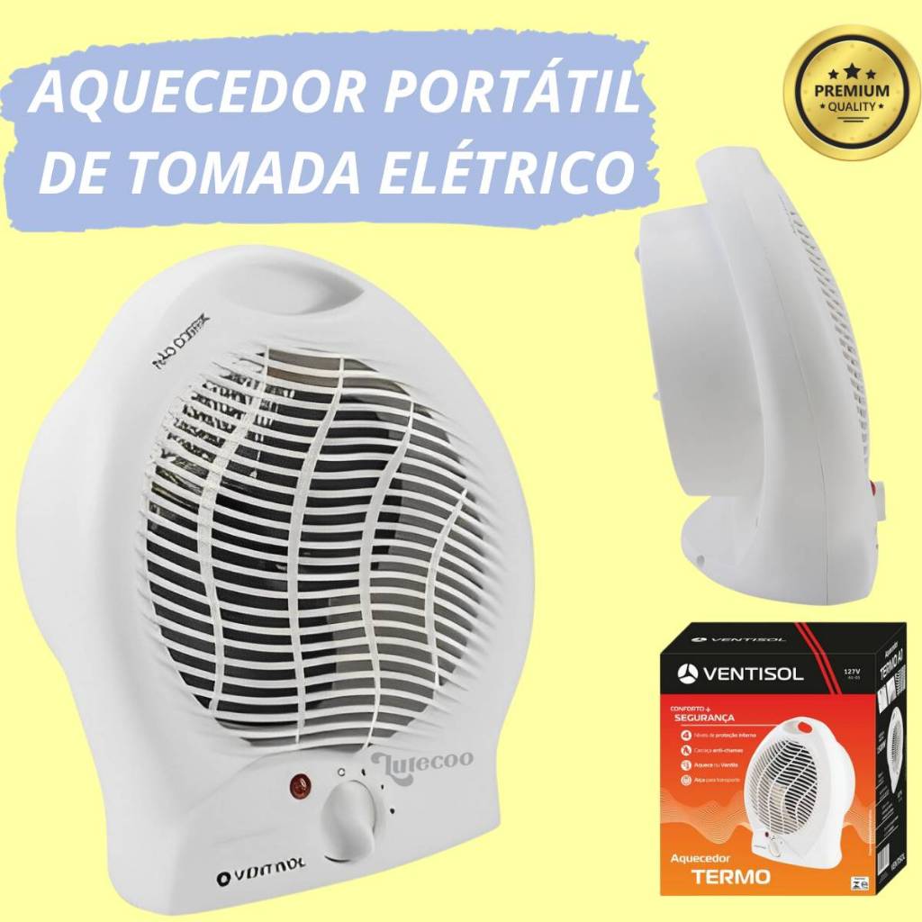 Aquecedor Ambiente Portátil de tomada Elétrico 127v ou 220v A1 Portátil Branco Ventisol