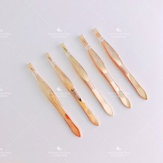 kit 5 Pinça Sobrancelha Aço Inoxidável Banhado A Ouro