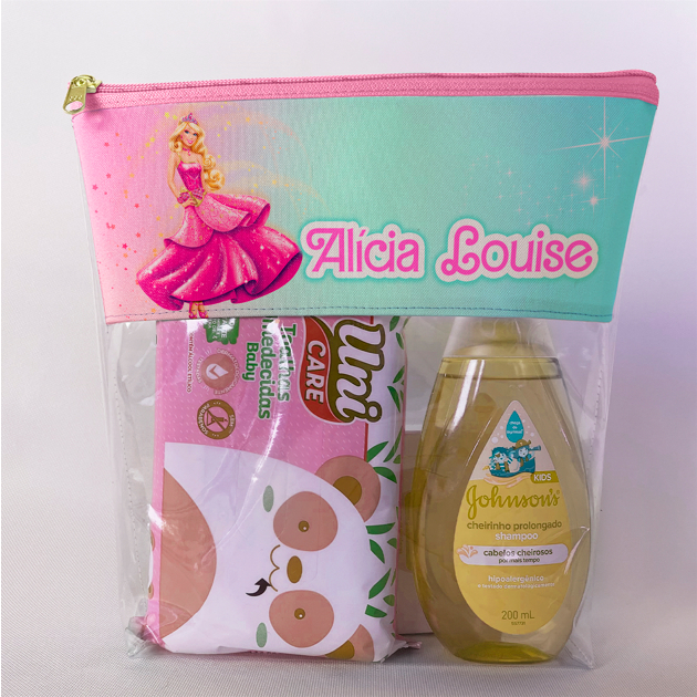 Necessaire Maternidade Higiene do Bebê Infantil Hora do Banho Barbie Princesa Personalizado