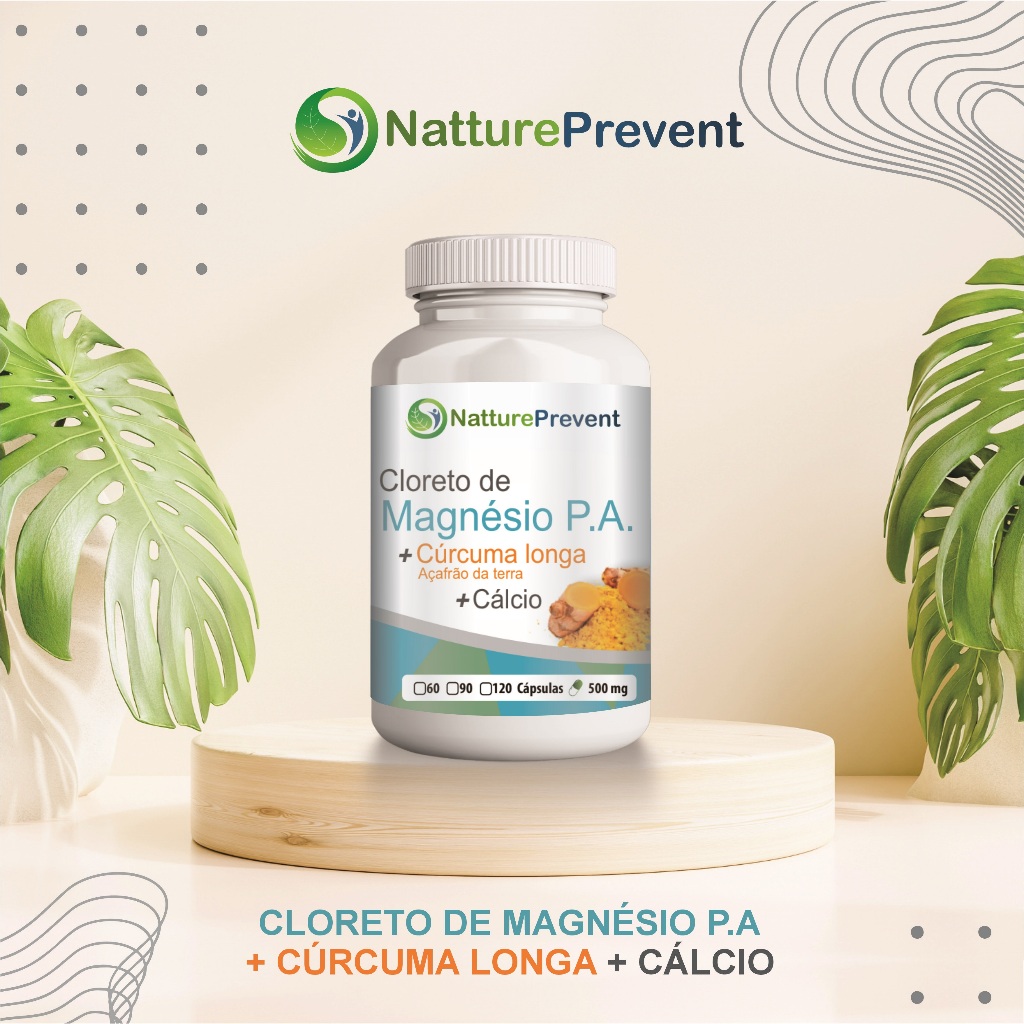 Cloreto de Magnésio + Cúrcuma Longa Açafrão da Terra + Cálcio 60 / 90 / 120 Cápsulas 500mg - suplemento alimentar natural