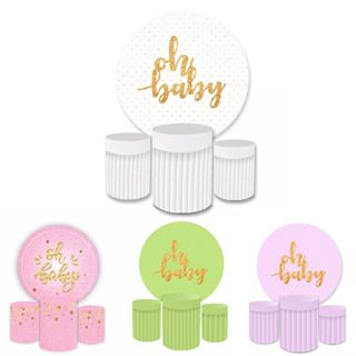 Trio Capa Cilindros Veste Fácil + Capa Painel Redondo Oh Baby Chá Revelação Várias Cores