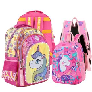 Mochila Infantil 3D Grande Média Volta as Aulas Impermeável Criança Unicórnio
