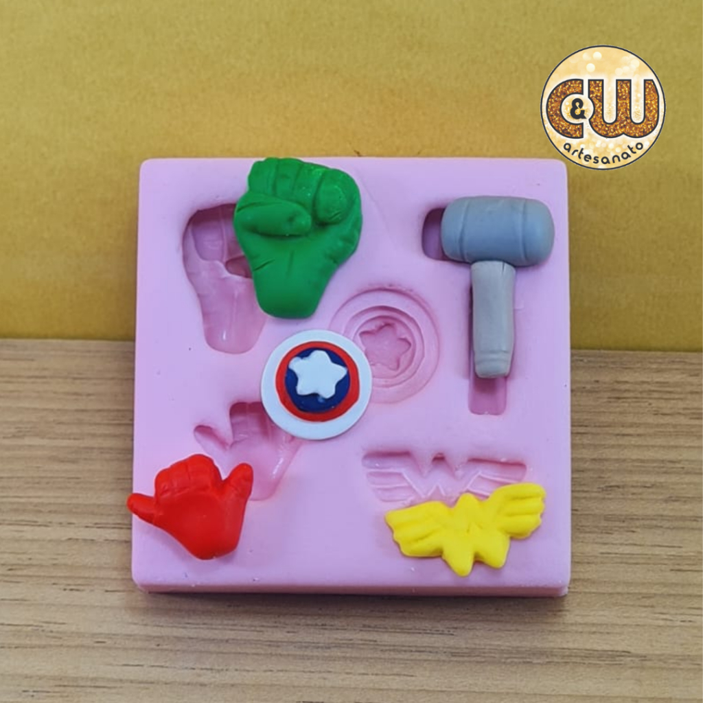 Molde Silicone Vingadores Diversos / Thor / Hulk / Capitão America / Homem Aranha / Mulher Maravilha - Decoração, Confeitaria e Artesanato – Biscuit - Festa
